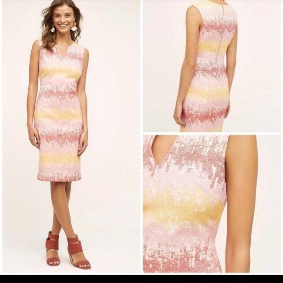 Anthropologie HD In Paris Strata Sheath Dress Sleeveless Cotton Notch V Neck 0 - Picture 1 of 11